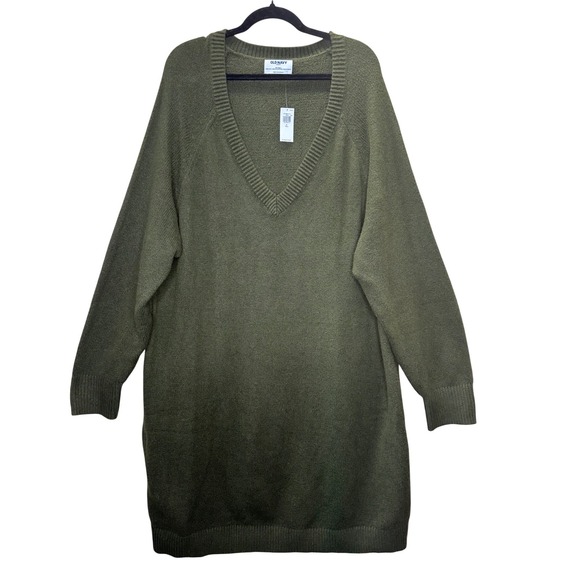 Old Navy NWT XL Tall Olive Green V Neck Cozy Sweater Dress SoSoft Recycled MAT - Picture 2 of 7
